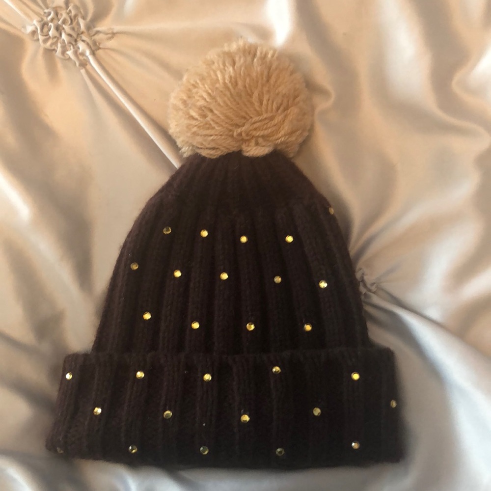 J CREW warm winter hat with gold accents